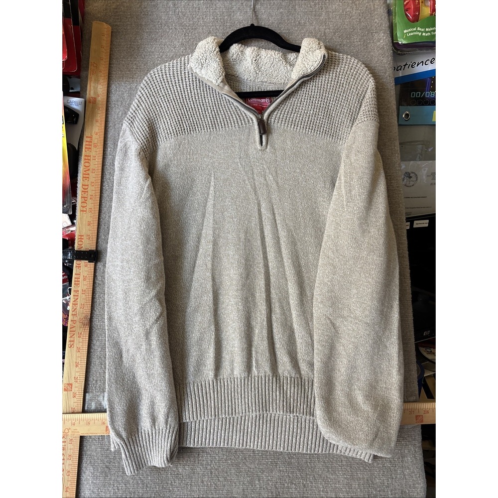 Coleman Mens Sweater 1/4 Zip Beige Marled Cotton Woven Style Mock Neck Size XXL